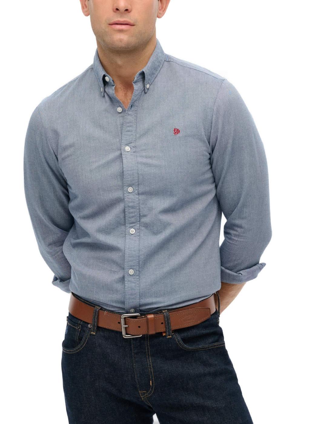 Camisa Superdry Oxford celeste manga larga para hombre