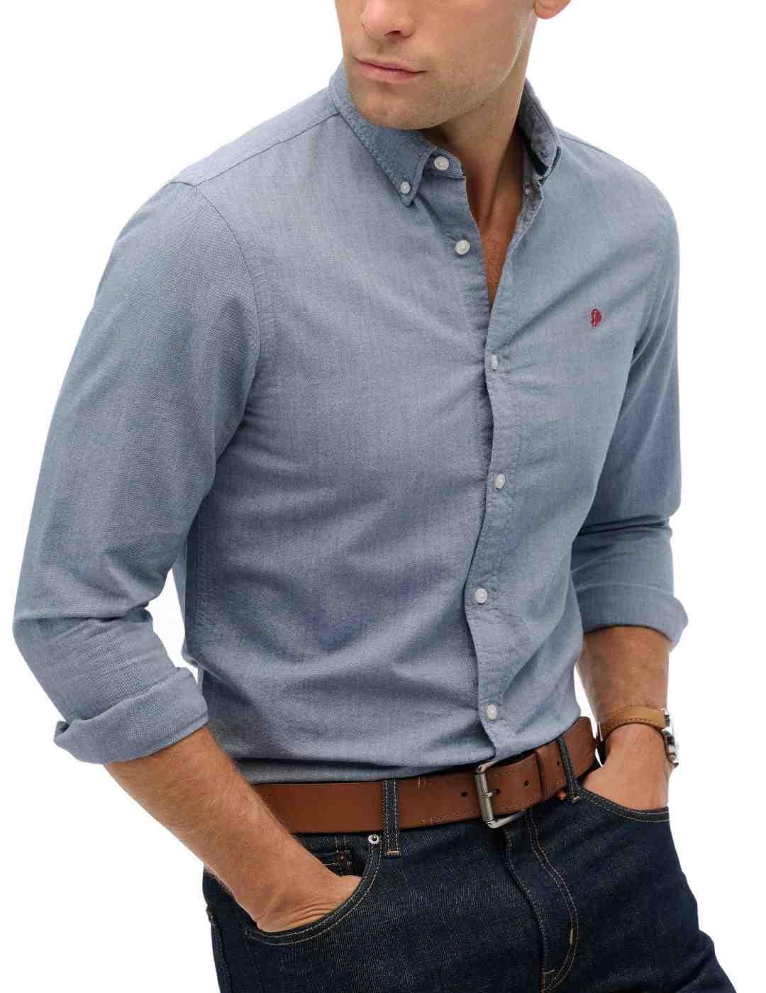 Camisa Superdry Oxford celeste manga larga para hombre