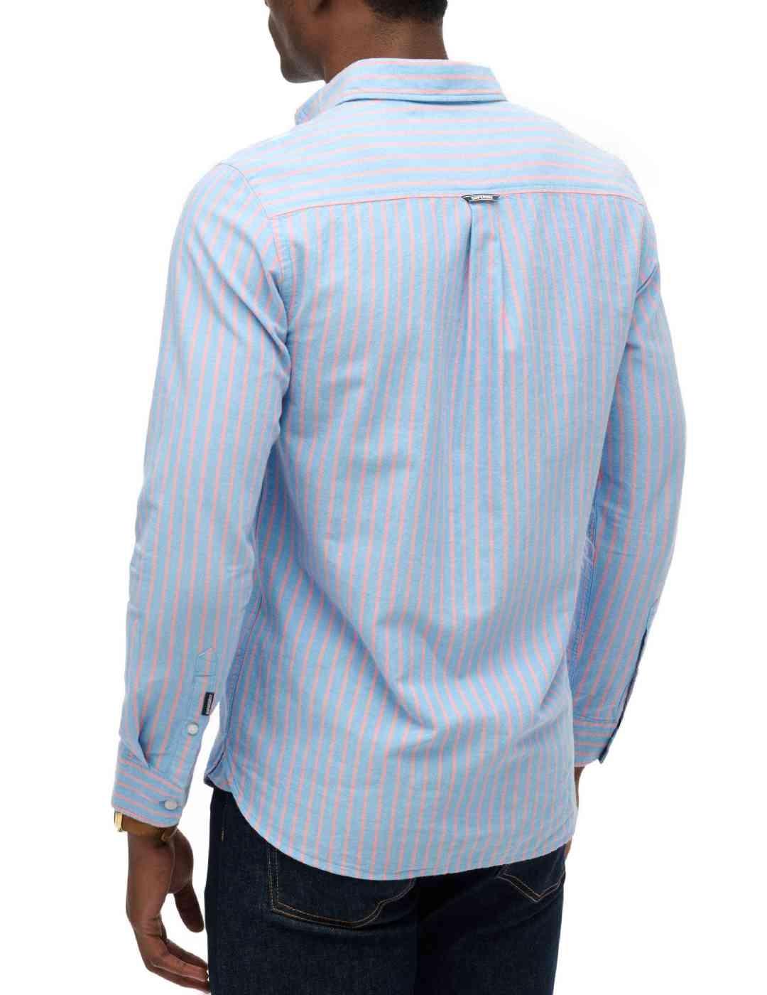 Camisa Superdry Oxford azul rayas rojas logo para hombre