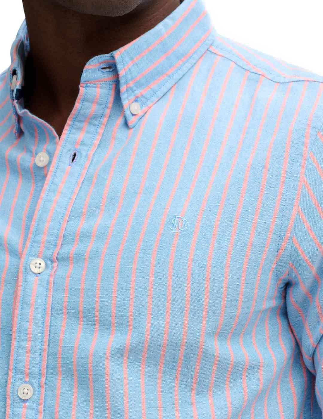 Camisa Superdry Oxford azul rayas rojas logo para hombre