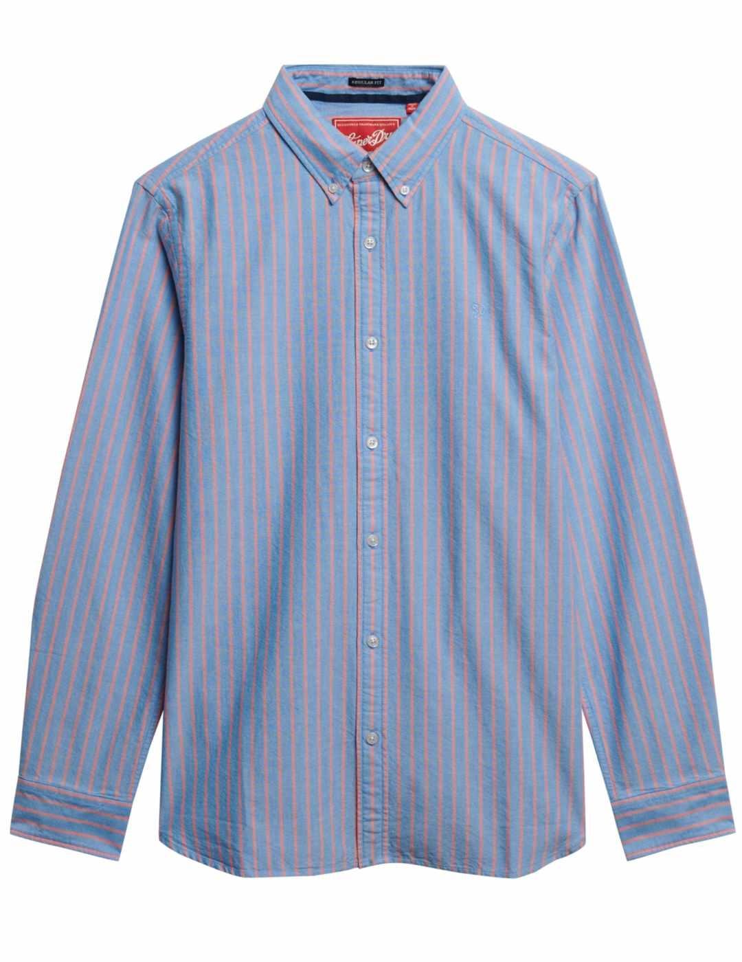 Camisa Superdry Oxford azul rayas rojas logo para hombre