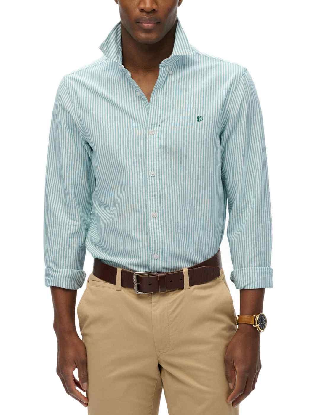 Camisa Superdry Classic Oxford rayas menta para hombre