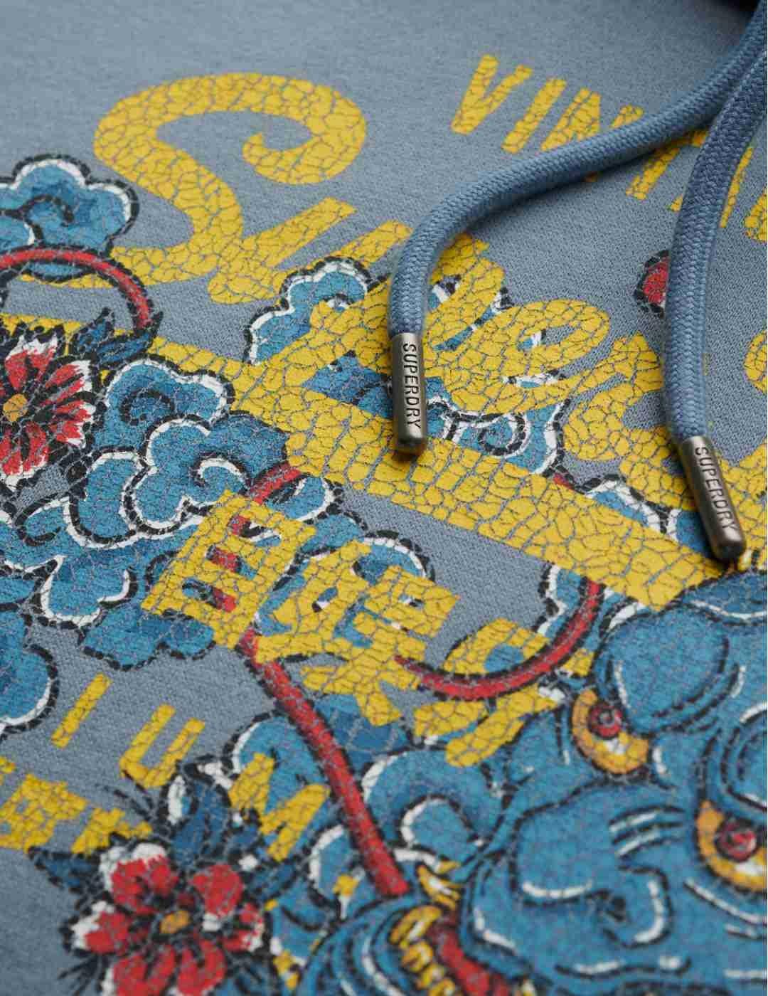 Sudadera Superdry Tokyo azul grisáceo con capucha de hombre