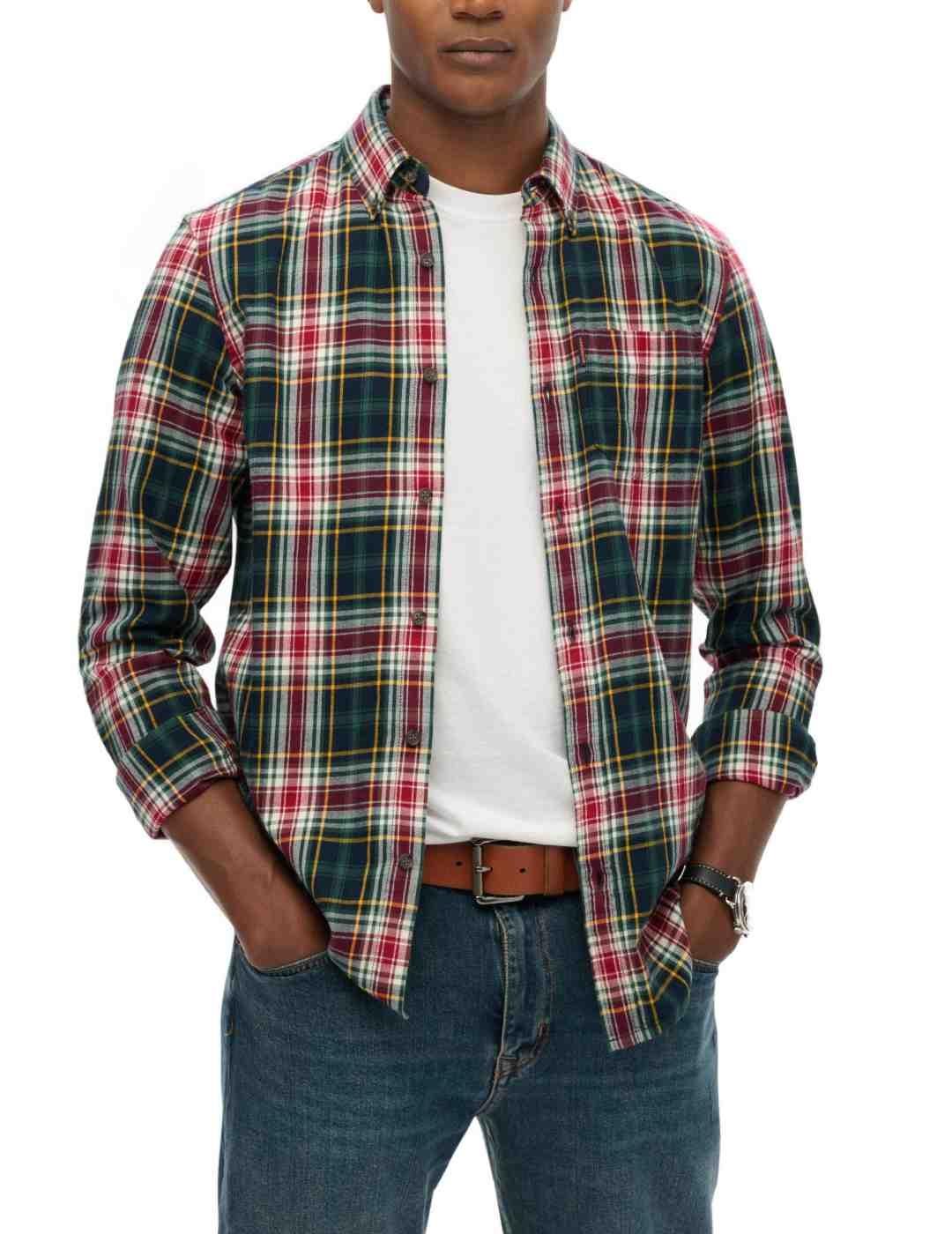 Camisa Superdry Vintage franela cuadros verde para hombre