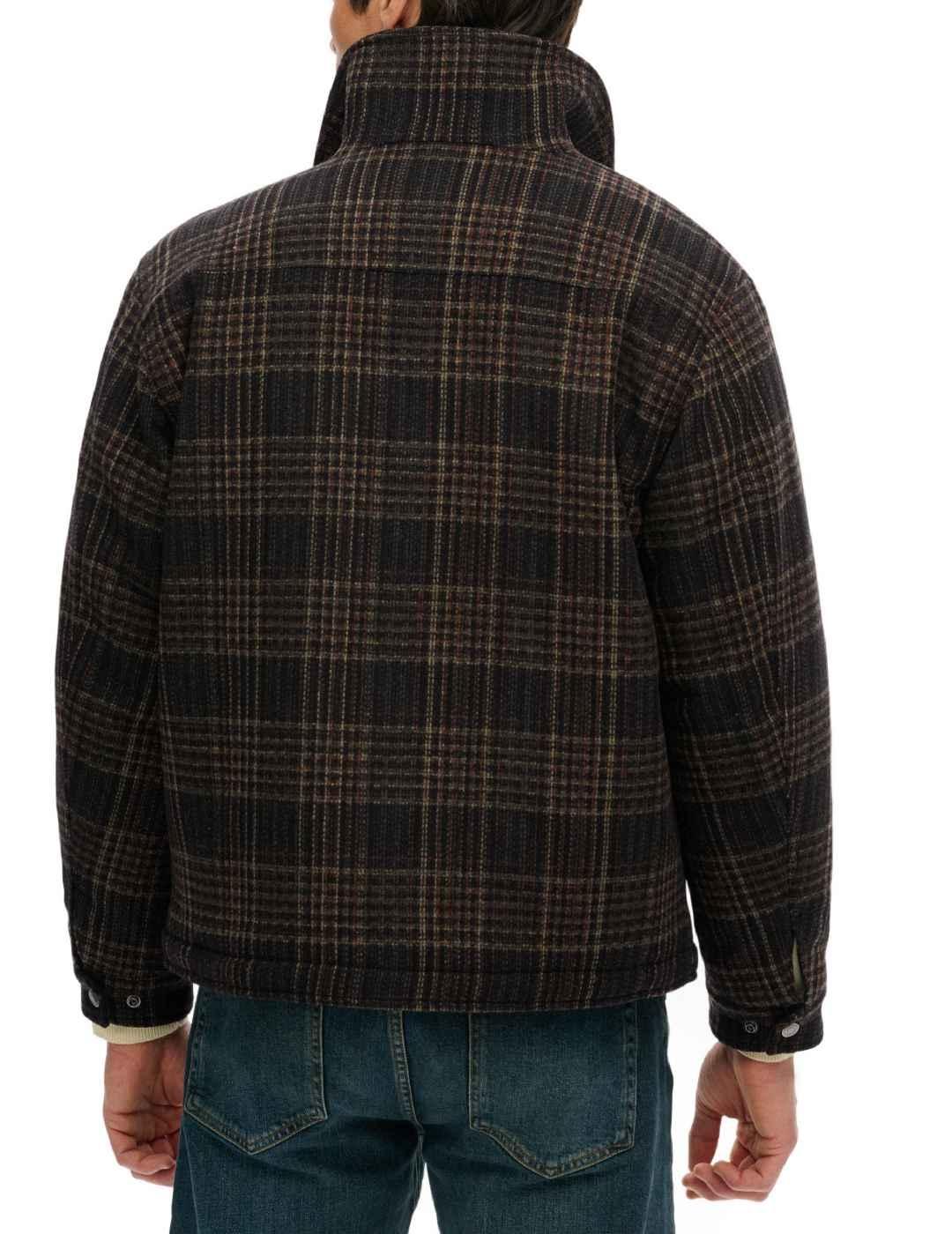 Chaqueta Superdry marrón cuadros con lana para hombre