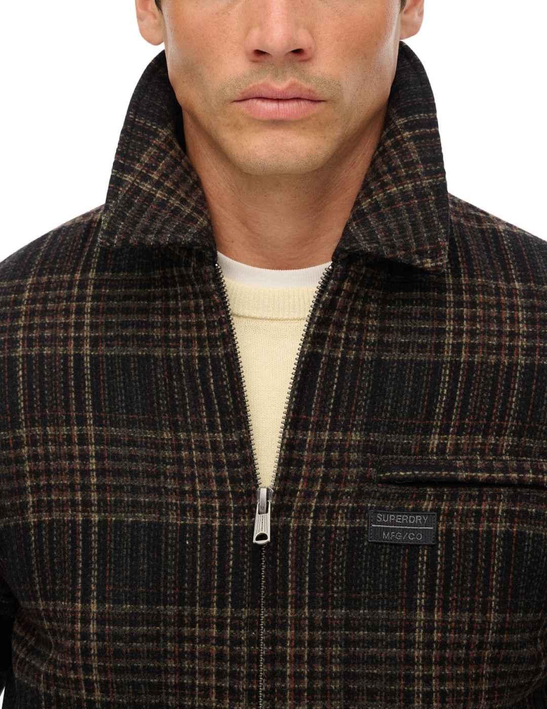 Chaqueta Superdry marrón cuadros con lana para hombre