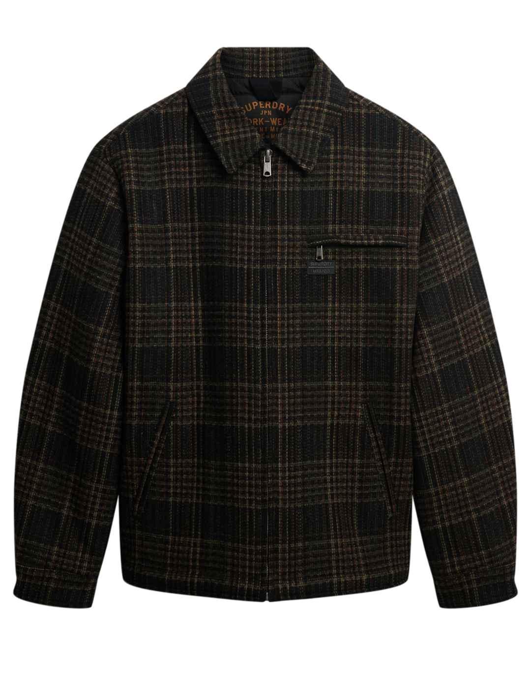 Chaqueta Superdry marrón cuadros con lana para hombre