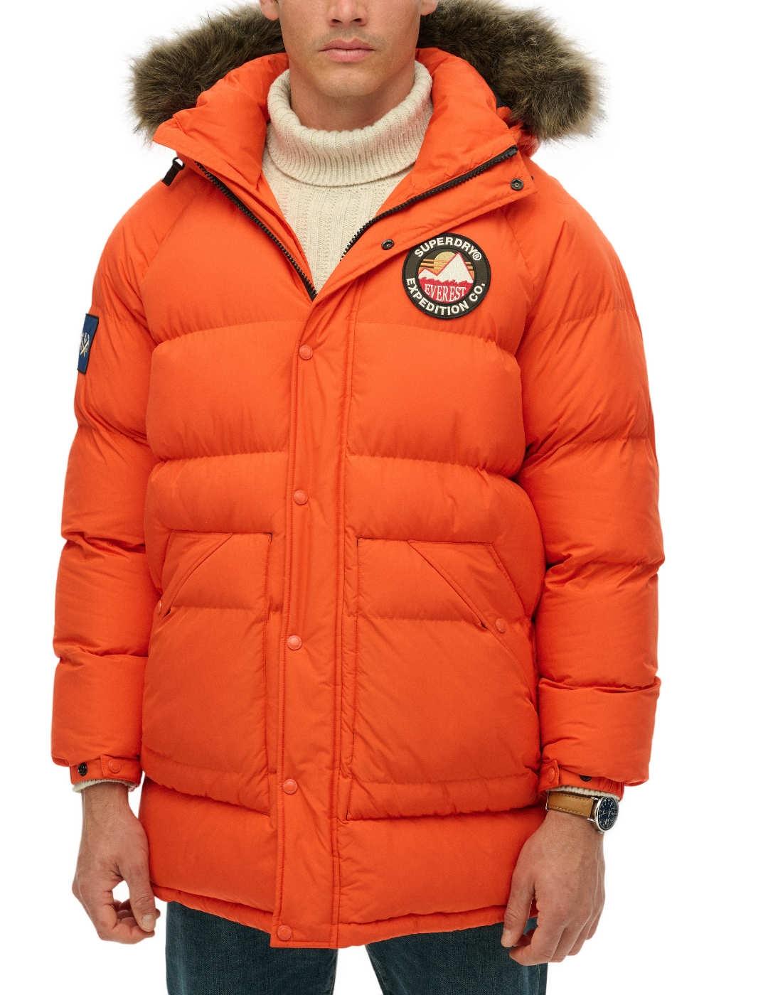 Parka Superdry Everest naranja acolchada capucha para hombre