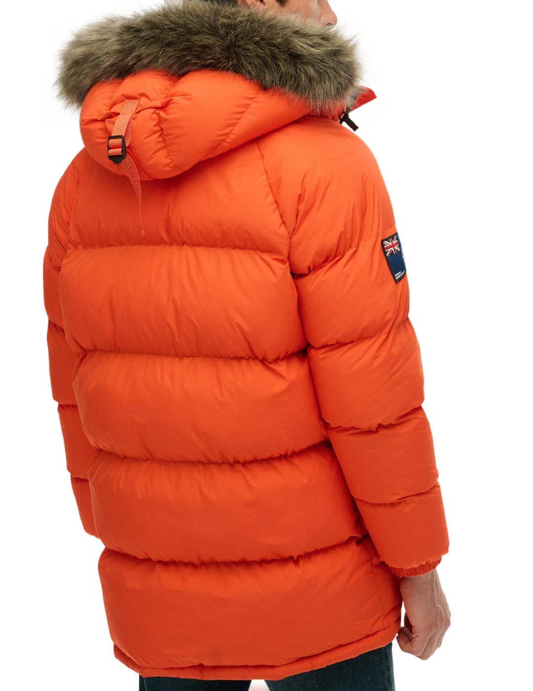 Parka Superdry Everest naranja acolchada capucha para hombre
