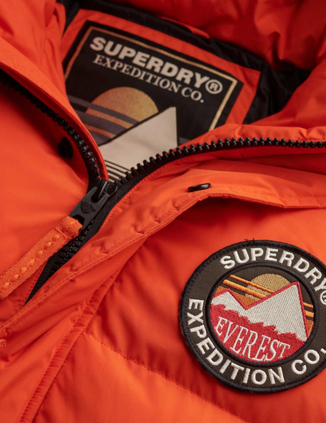 Parka Superdry Everest naranja acolchada capucha para hombre