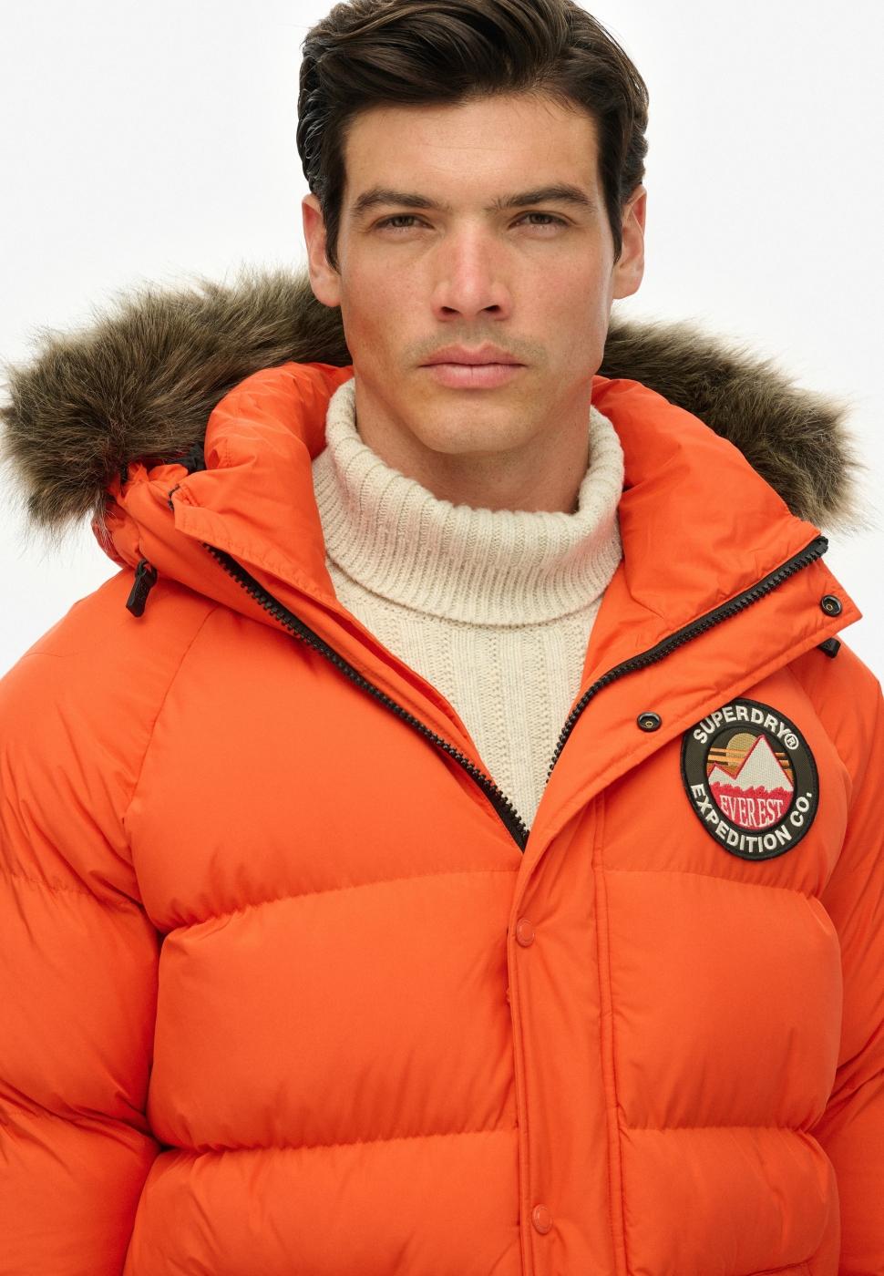 Parka Superdry Everest naranja acolchada capucha para hombre