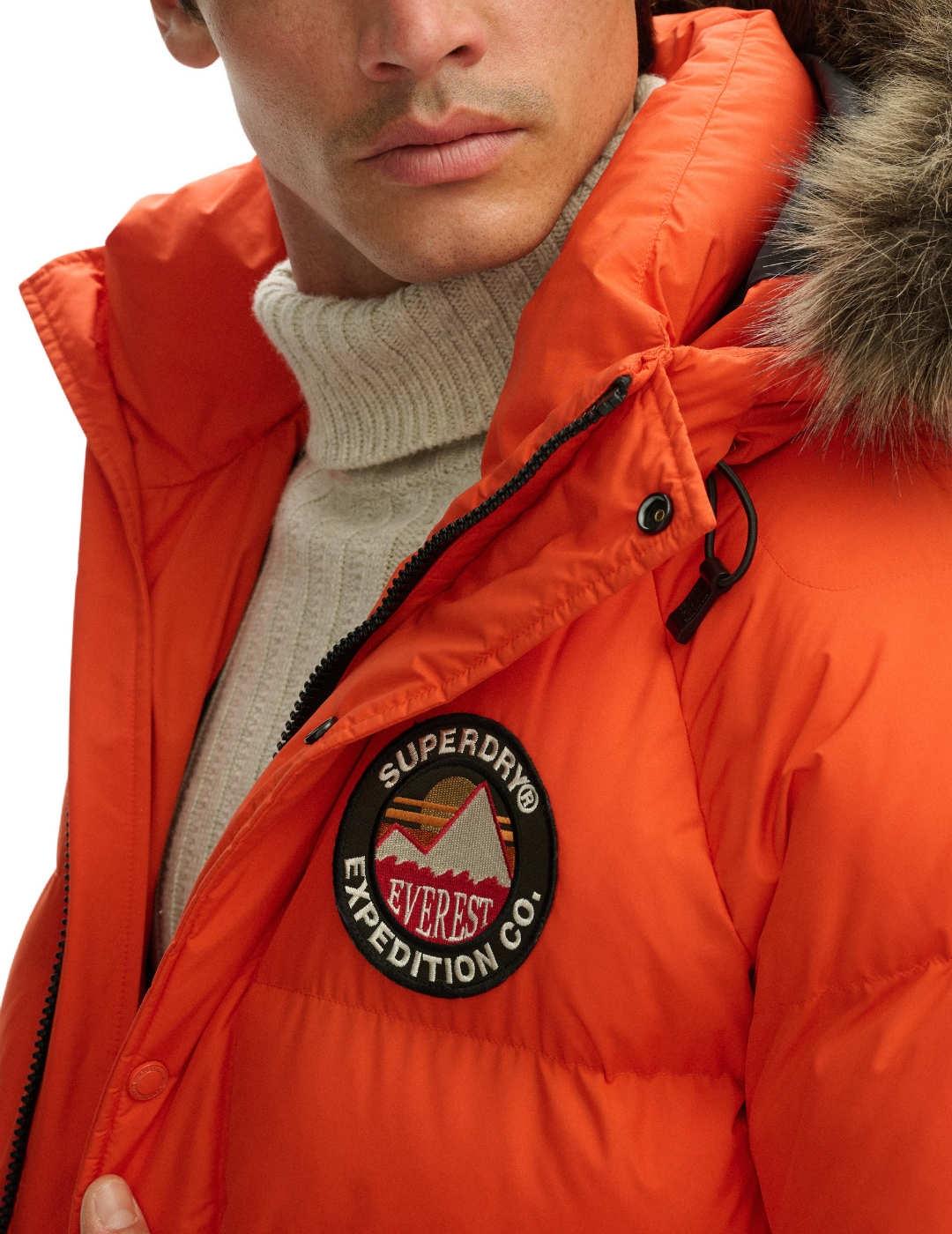 Parka Superdry Everest naranja acolchada capucha para hombre