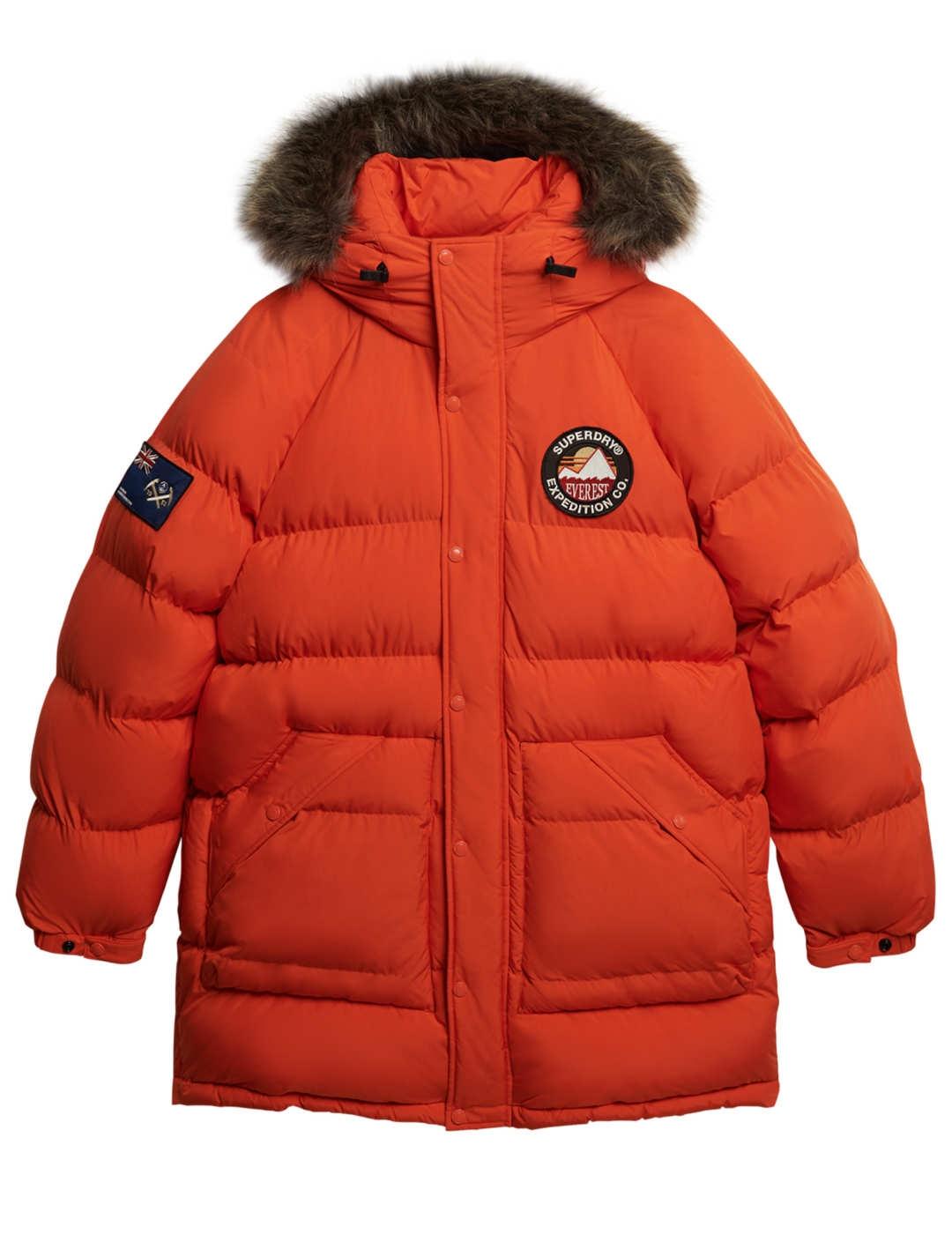 Parka Superdry Everest naranja acolchada capucha para hombre