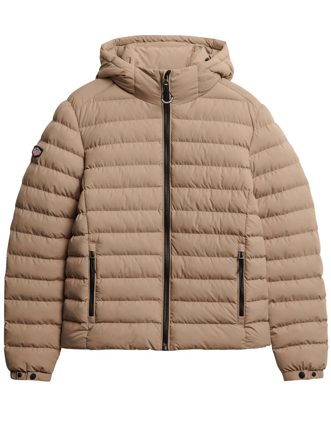 Cazadora Superdry Fuji beige acolchada con capucha de hombre