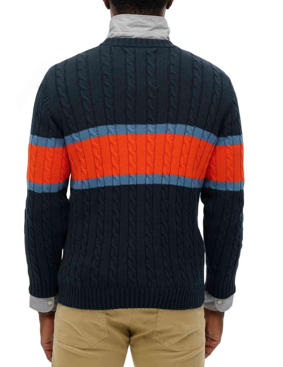 Jersey Superdry marino raya naranja punto trenzado de hombre