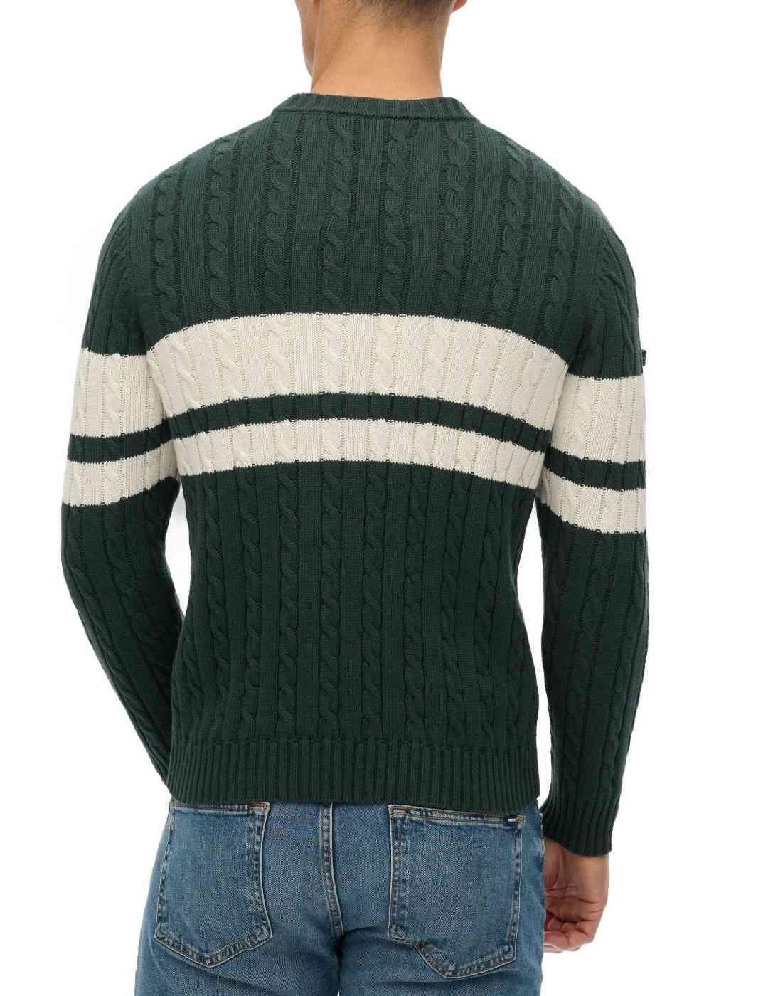 Jersey Superdry verde rayas punto trenzado para hombre