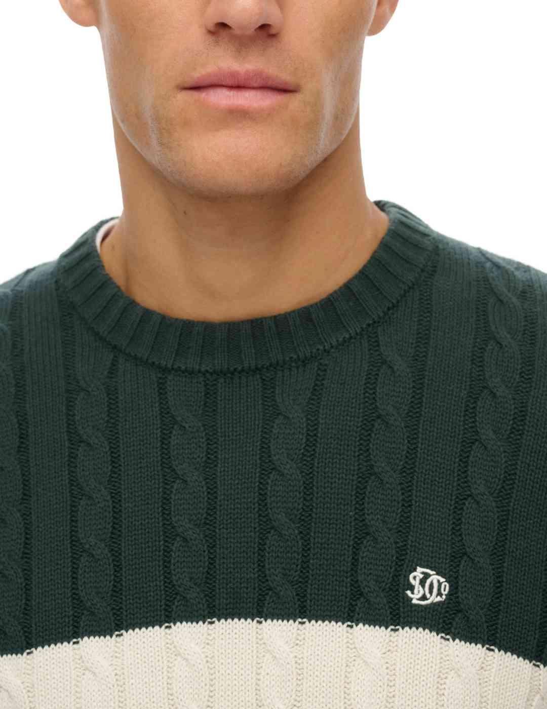 Jersey Superdry verde rayas punto trenzado para hombre