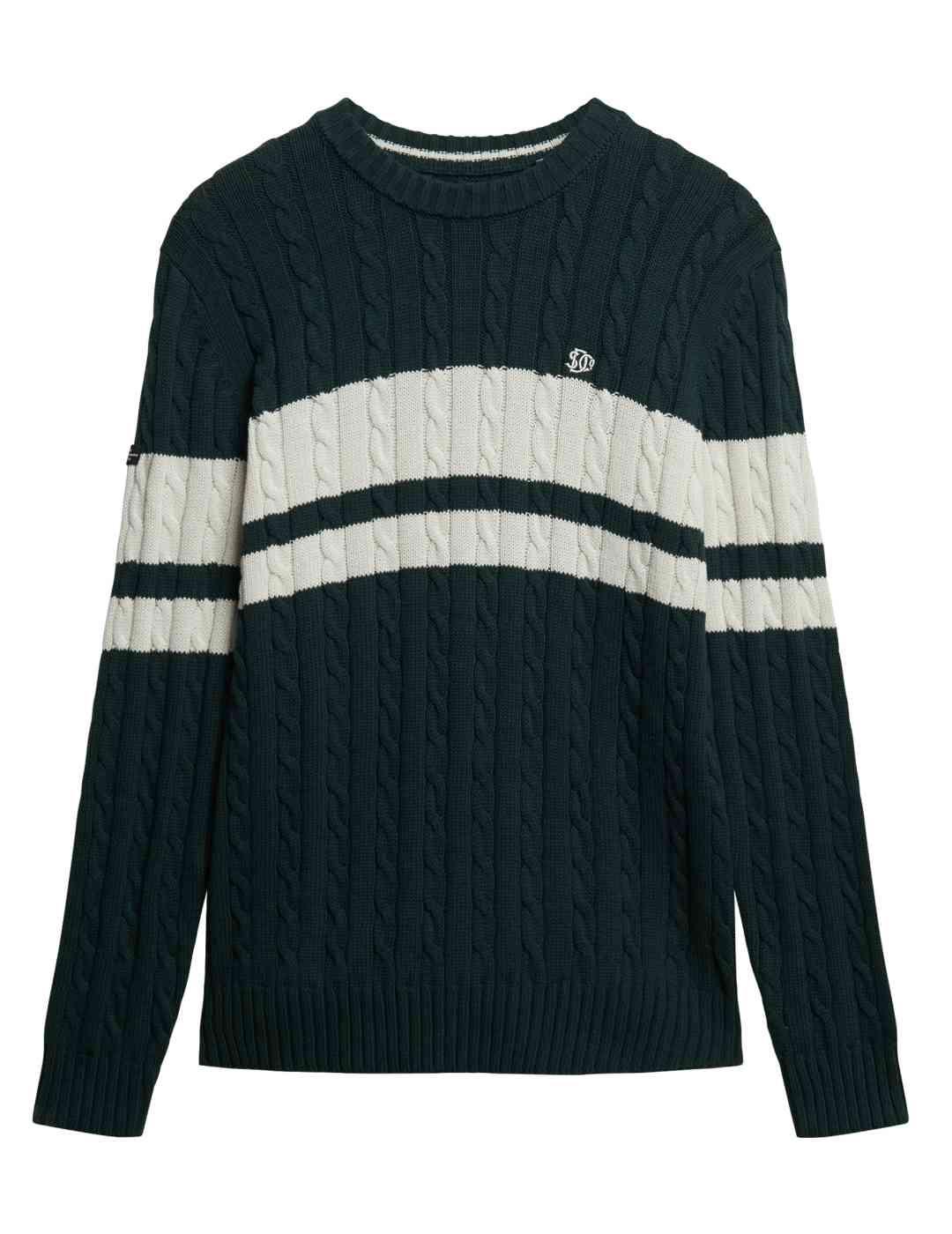 Jersey Superdry verde rayas punto trenzado para hombre