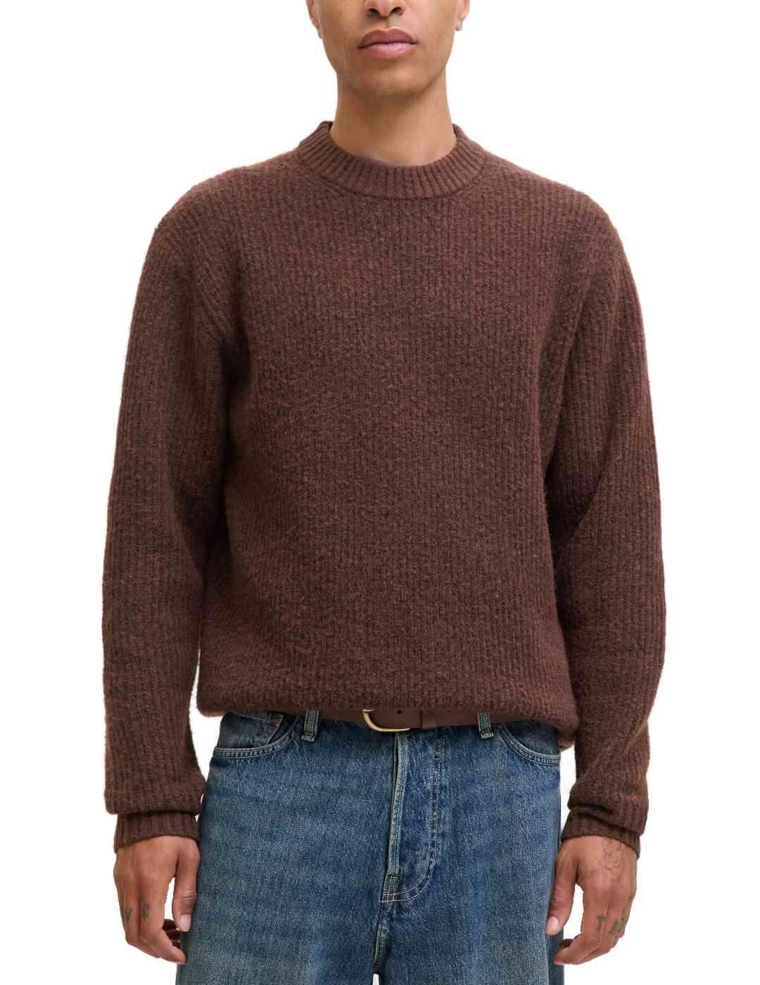 Jersey Jack&Jones York marrón punto grueso de hombre