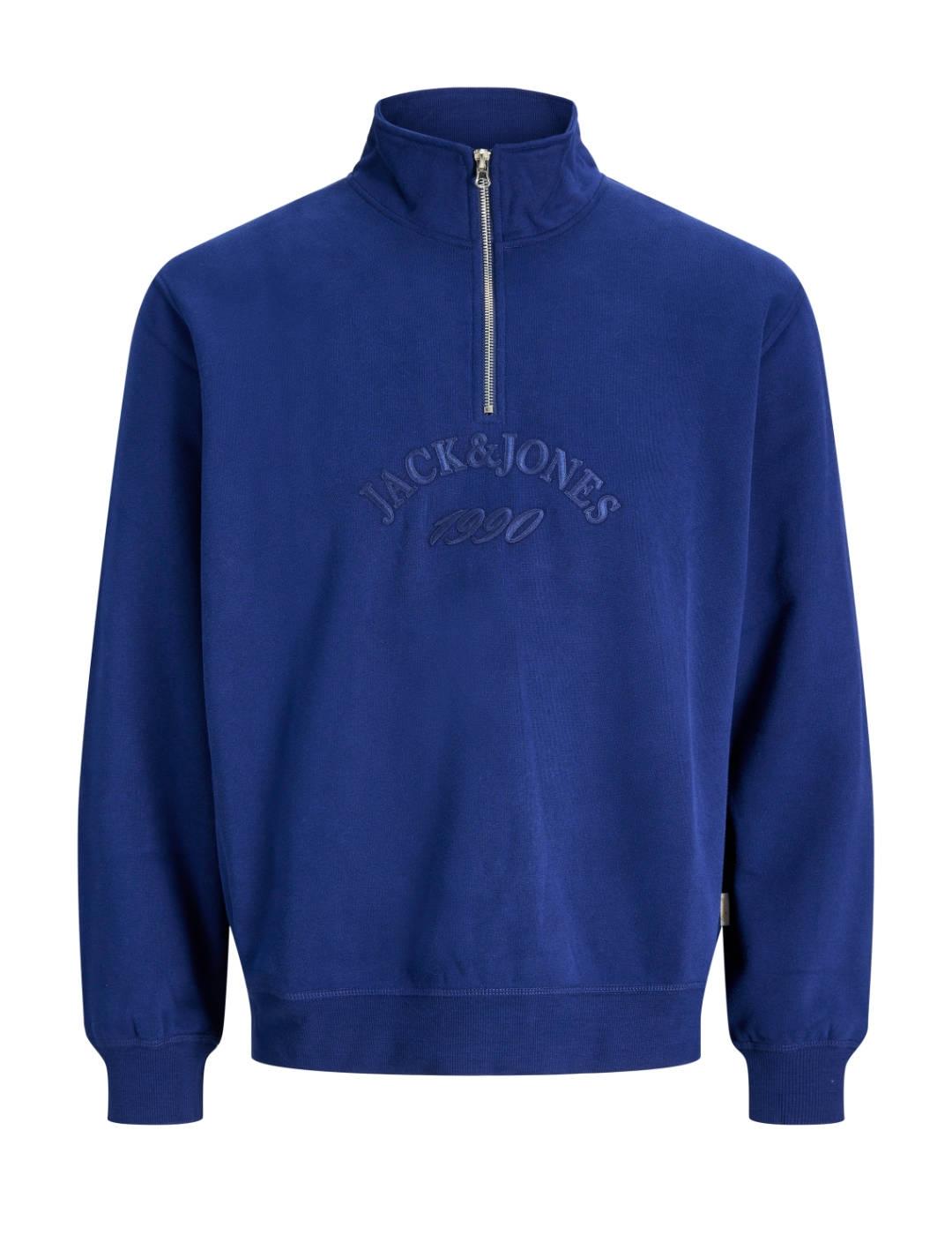 Sudadera Jack & Jones Bleecker azul cuello zip para hombre