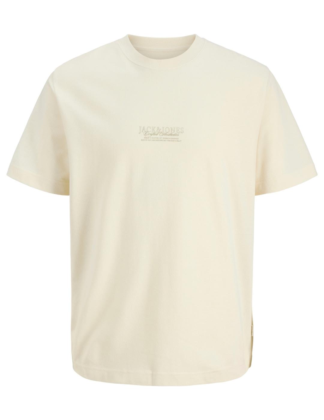Camiseta Jack&Jones Bleecker beige dibujo espalda de hombre