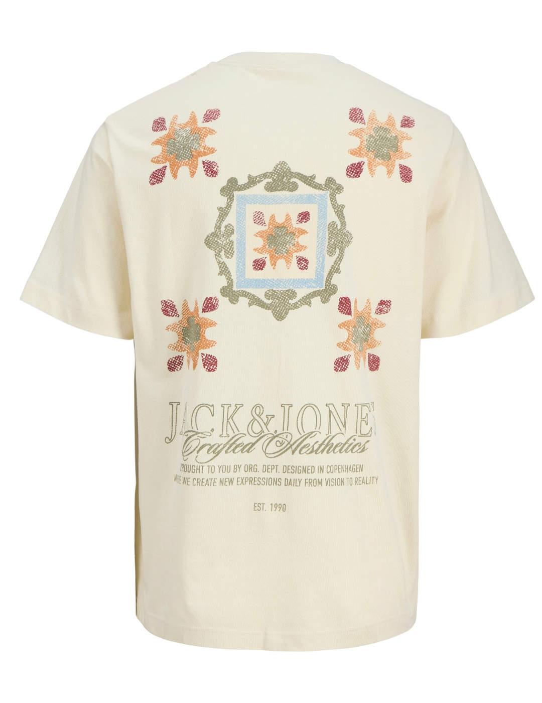 Camiseta Jack&Jones Bleecker beige dibujo espalda de hombre