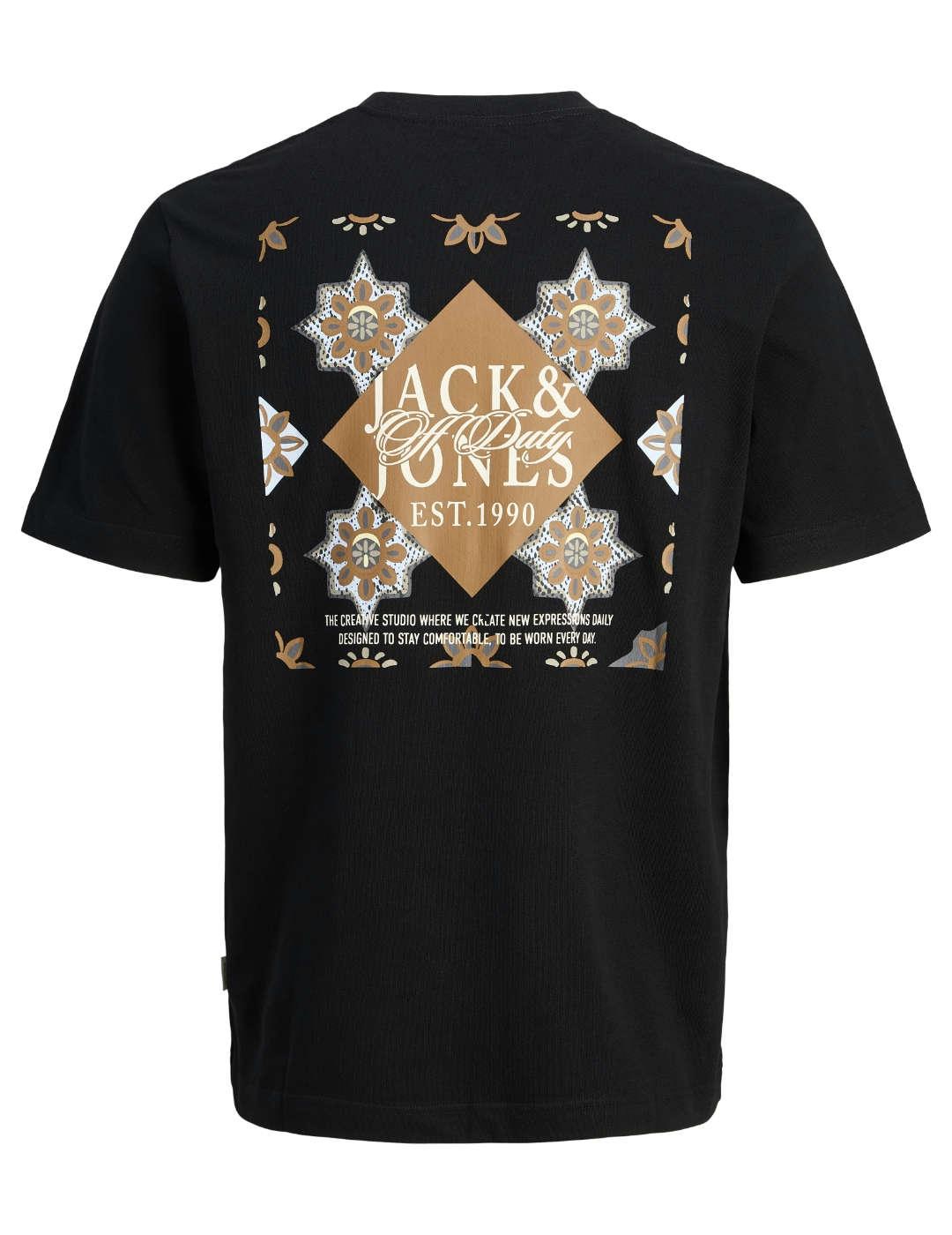 Camiseta Jack&Jones Bleecker negro dibujo espalda de hombre