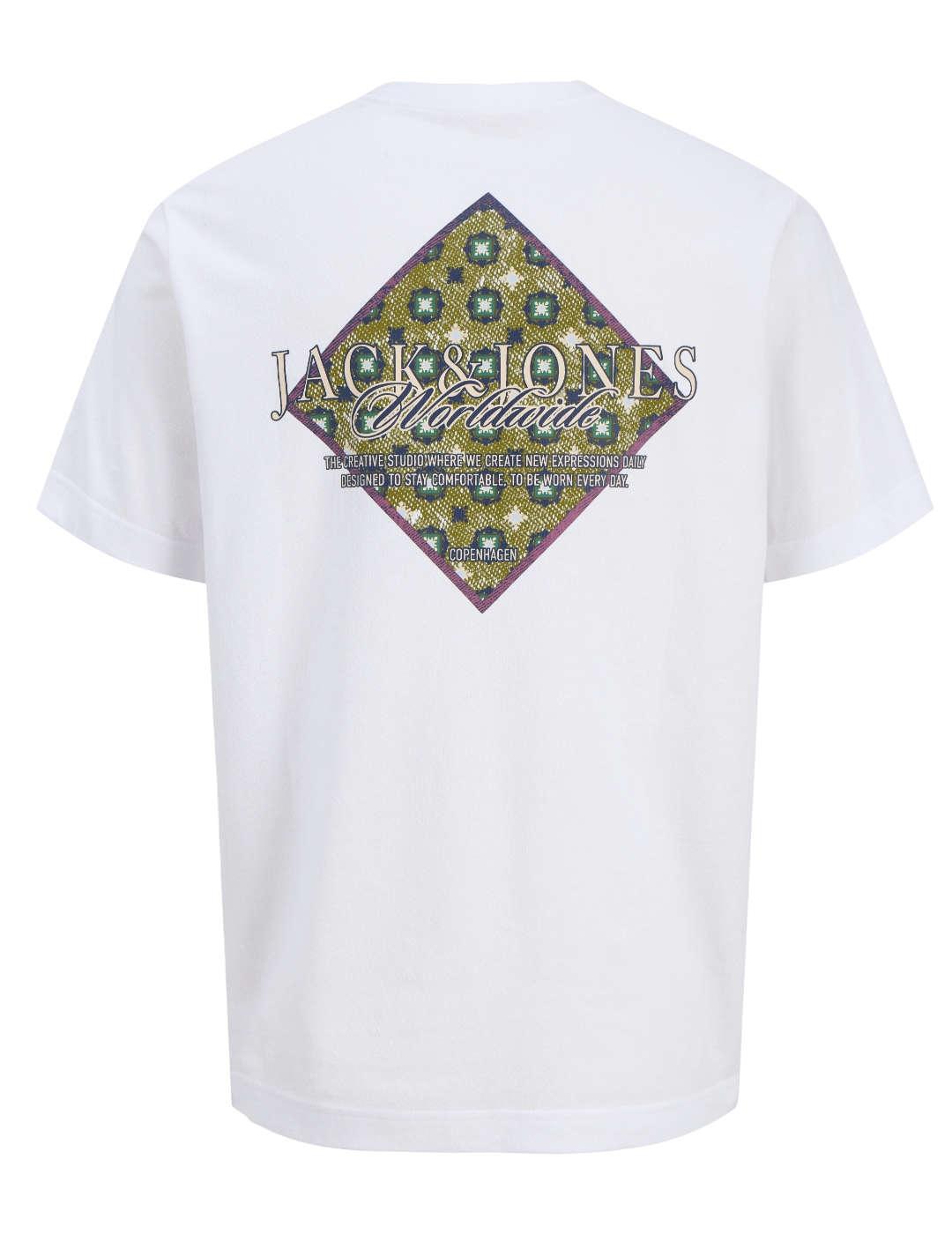 Camiseta Jack&Jones Bleecker blanco dibujo espalda de hombre