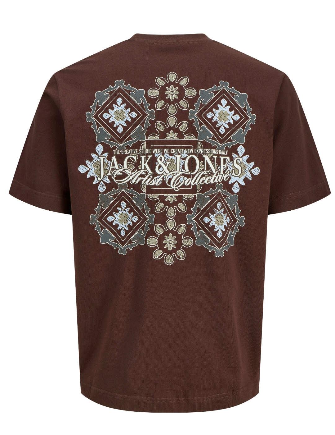 Camiseta Jack&Jones Bleecker marrón dibujo espalda de hombre