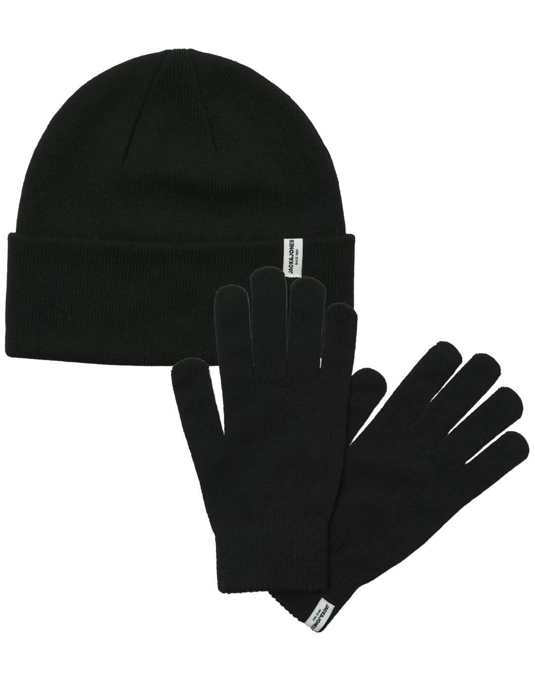 Gorro y guantes Jack & Jones  de estilo clásico negro hombre