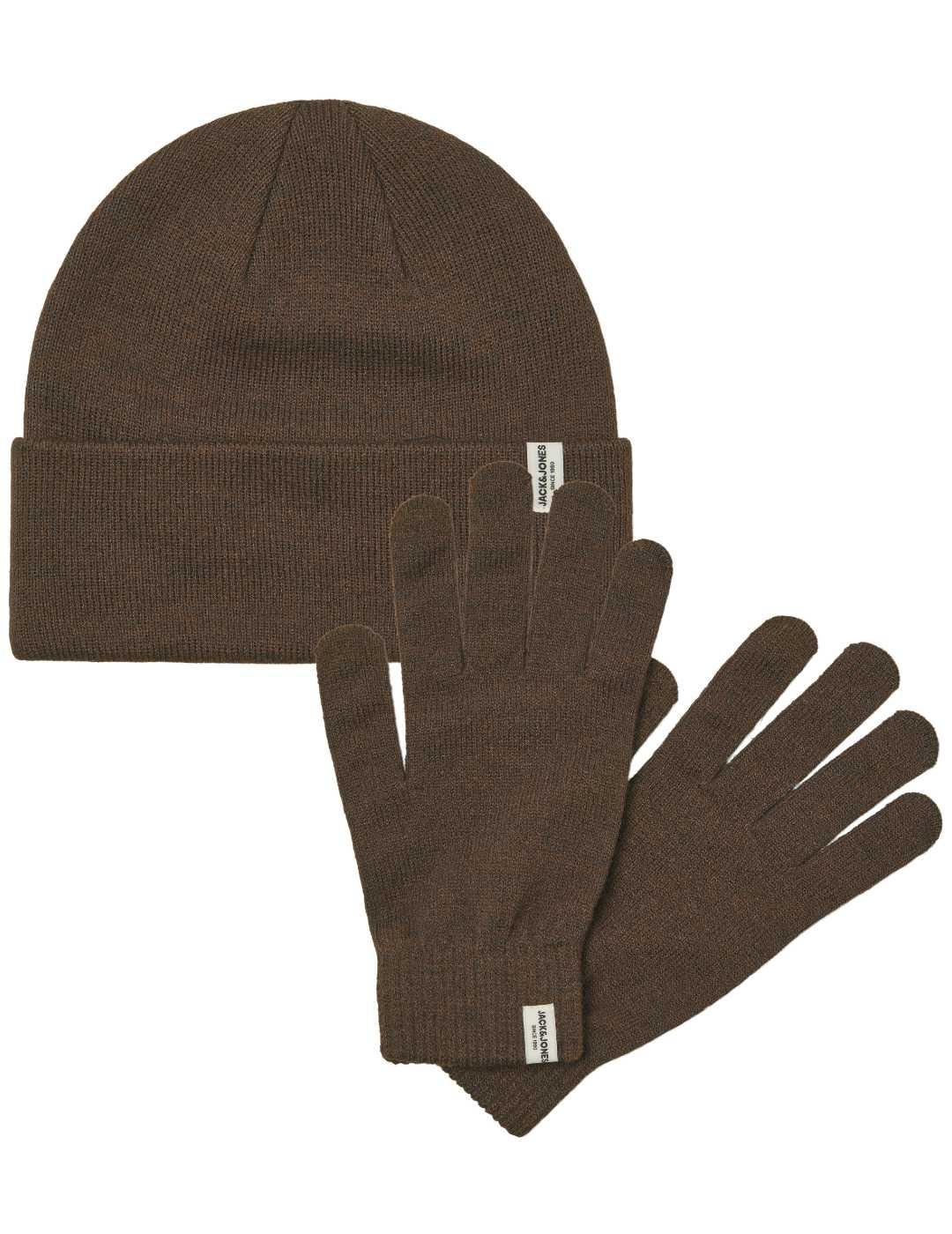 Gorro y guantes Jack & Jones de estilo clásico marrón hombre