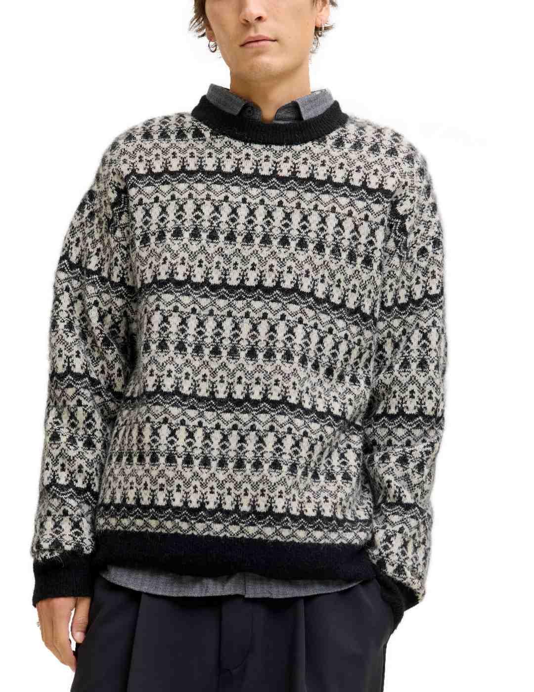 Jersey Jack&Jones Blumax punto blanco y negro de hombre