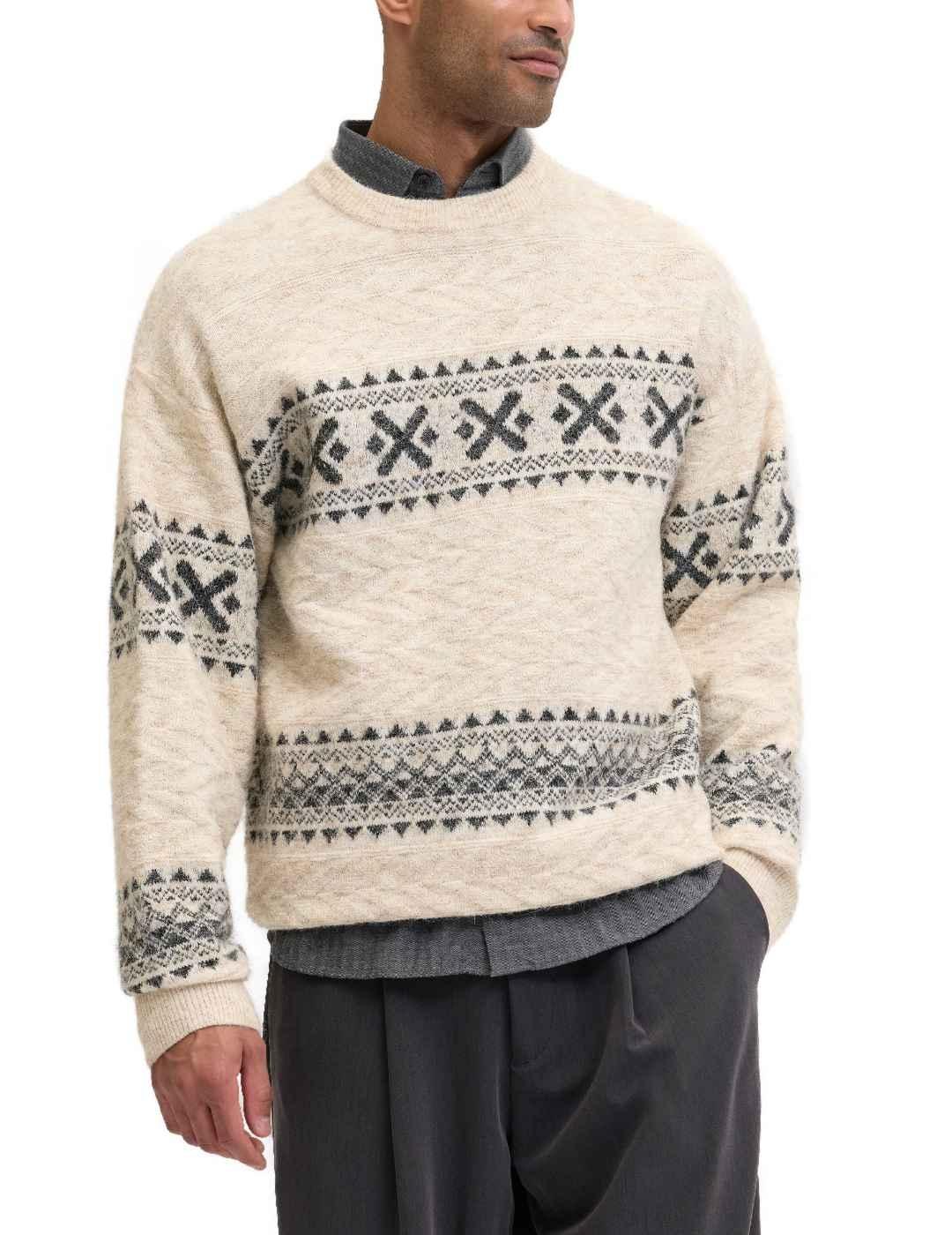 Jersey Jack&Jones Blumax beige punto grueso de hombre