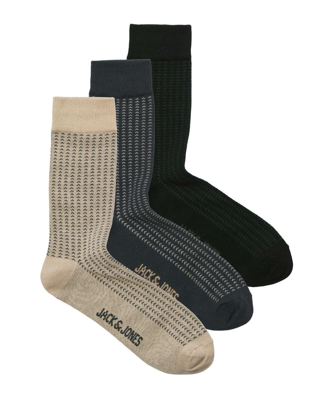 Calcetines Jack&Jones pack3 beige gris y negro de hombre