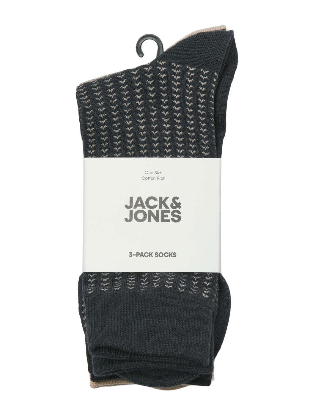 Calcetines Jack&Jones pack3 beige gris y negro de hombre
