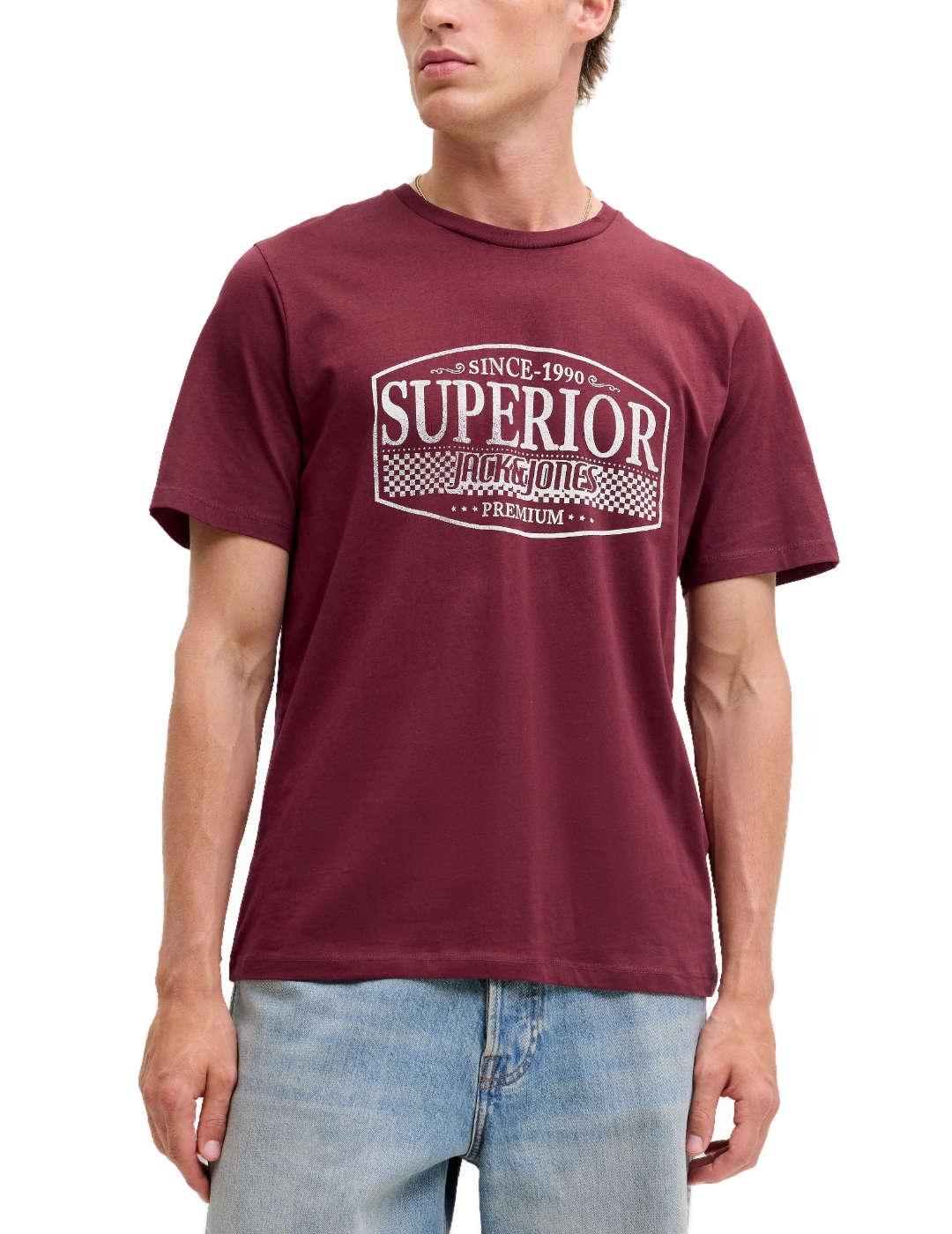 Camiseta Jack&Jones Blunoah granate manga corta de hombre