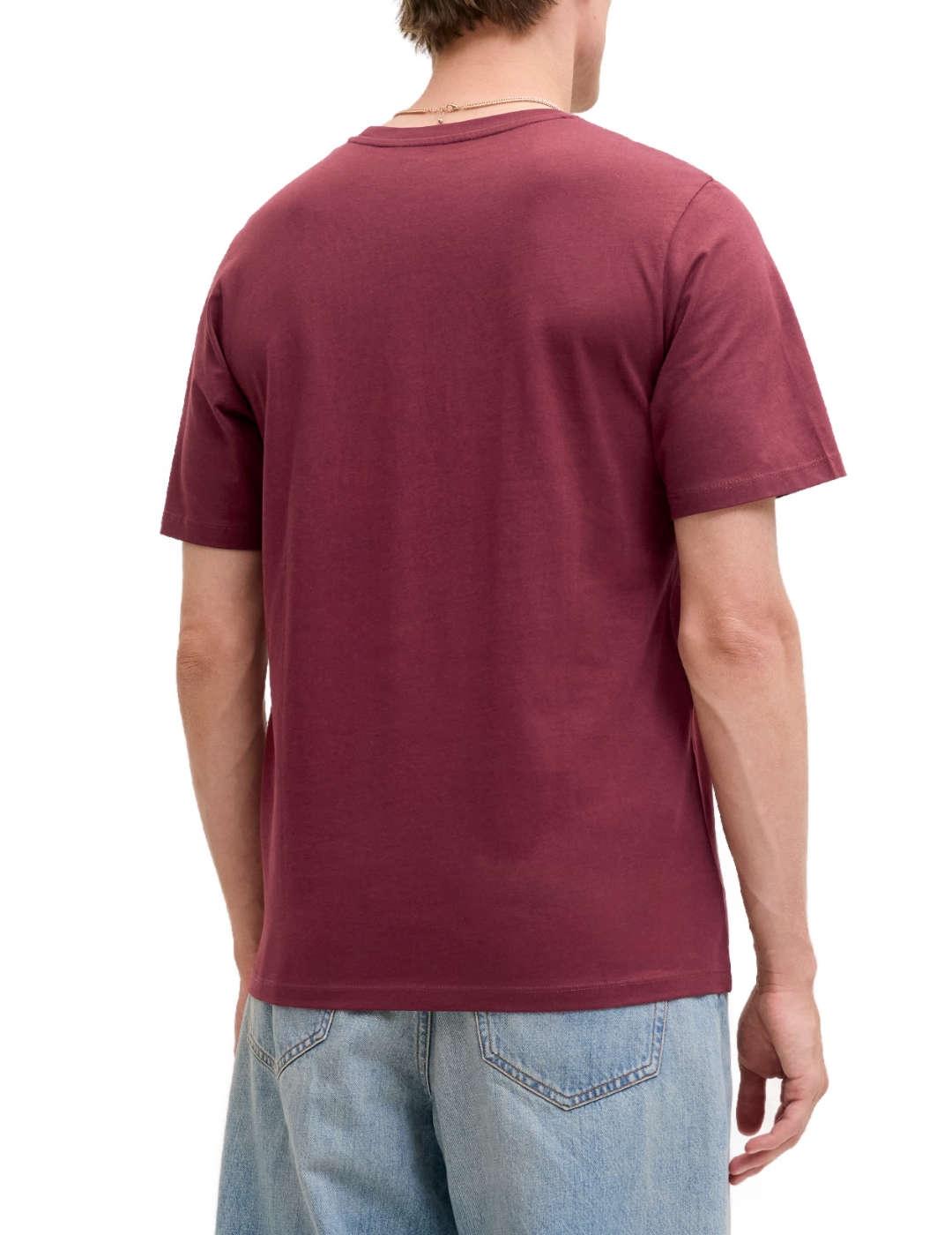 Camiseta Jack&Jones Blunoah granate manga corta de hombre