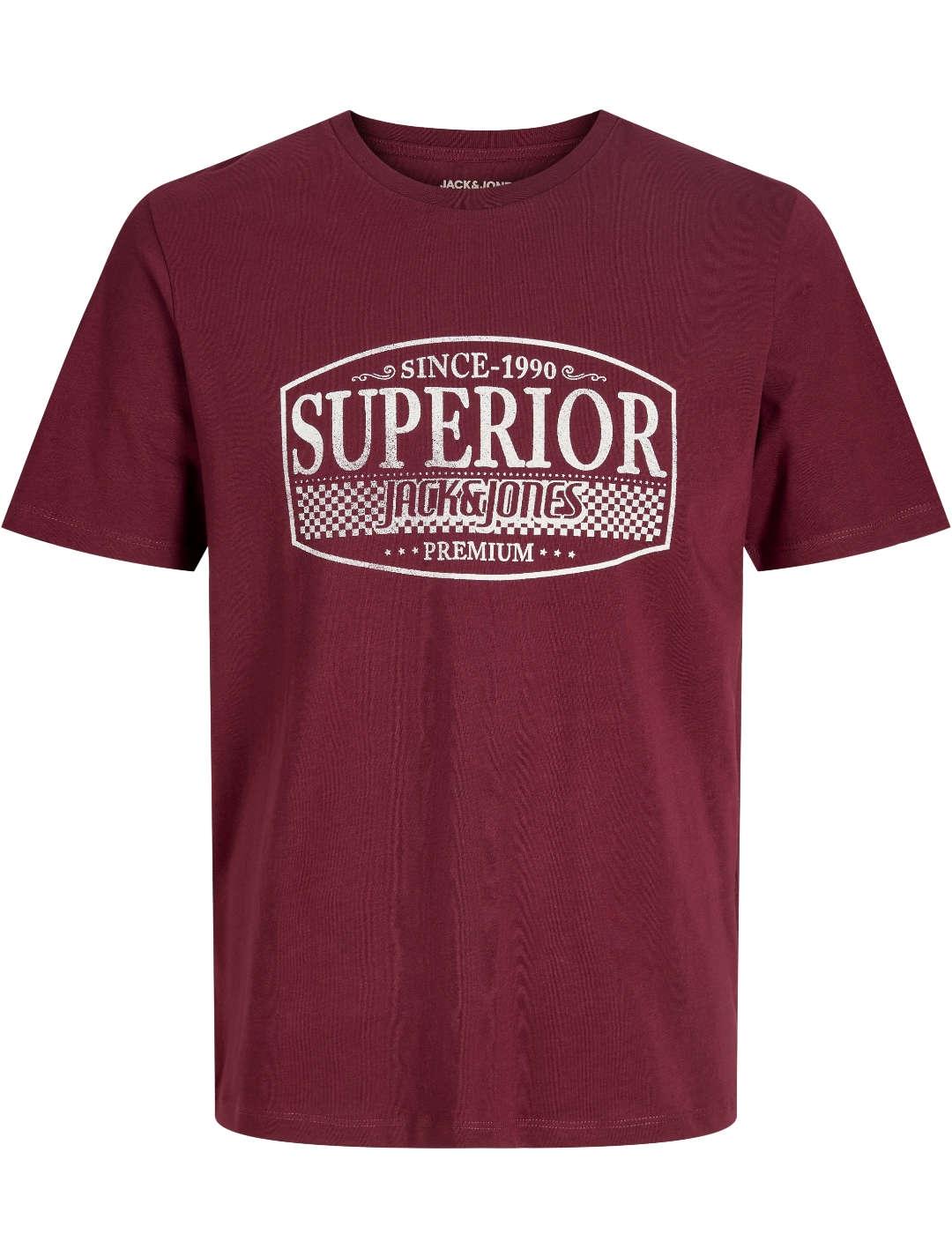 Camiseta Jack&Jones Blunoah granate manga corta de hombre