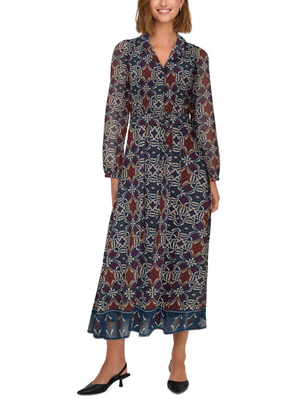 Vestido camisero Only Star marino y granate largo para mujer