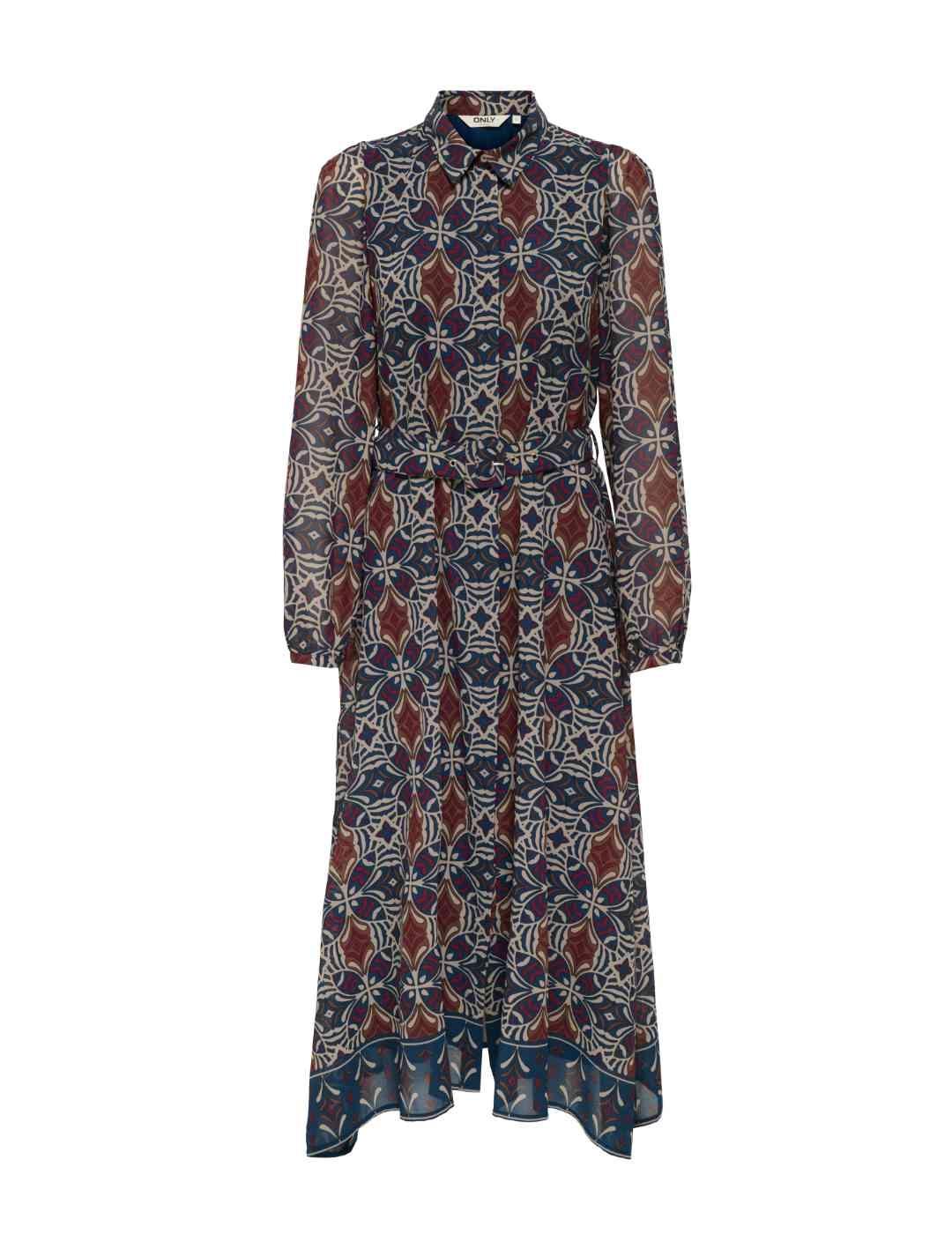 Vestido camisero Only Star marino y granate largo para mujer