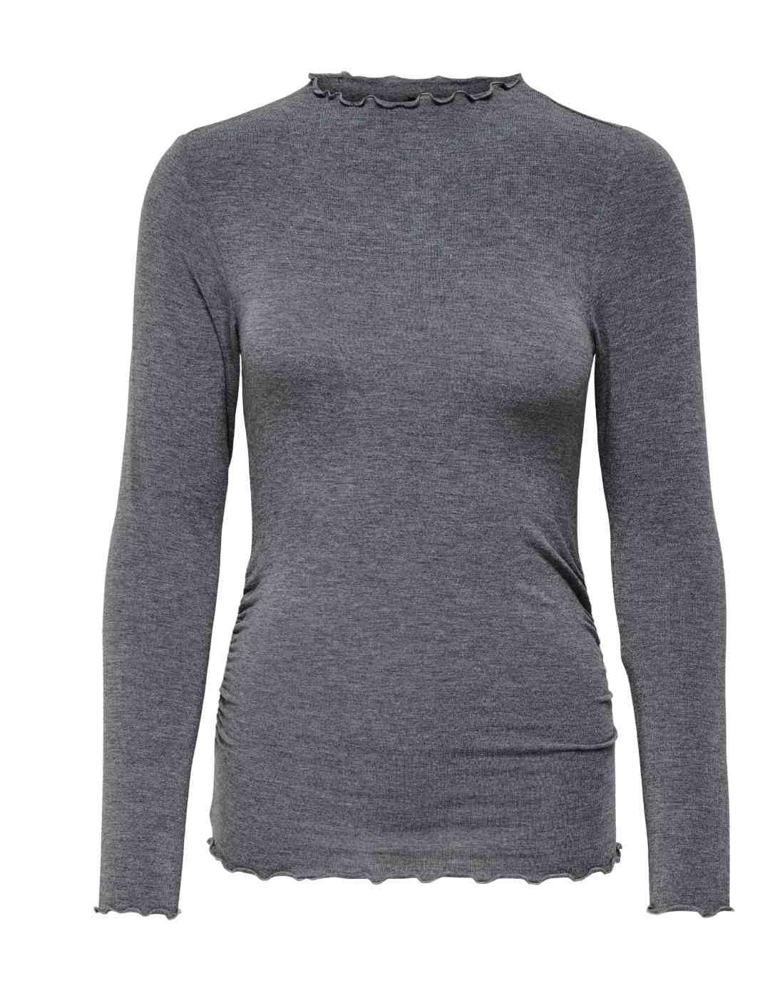 Camiseta básica Only Glamour gris cuello perkins para mujer