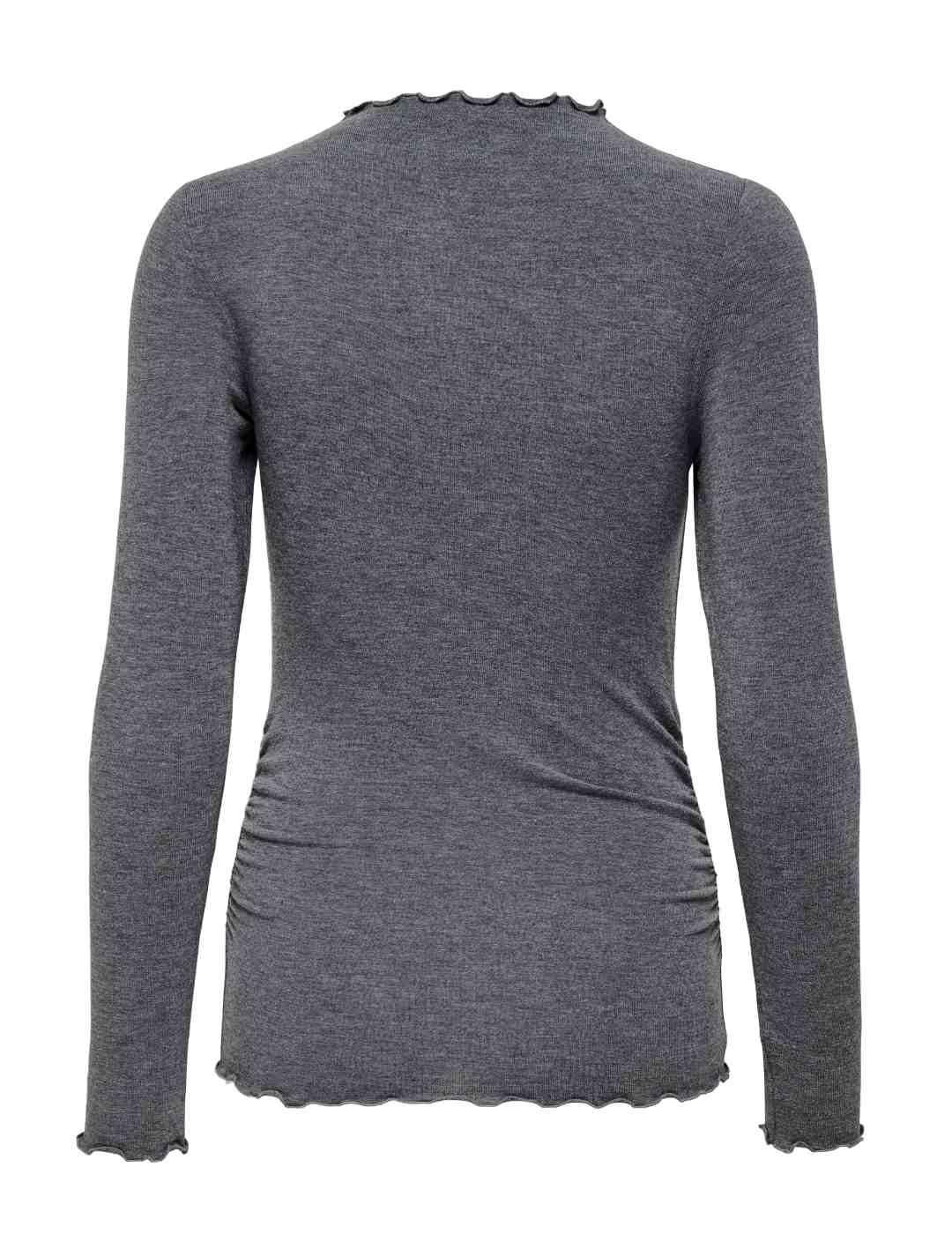 Camiseta básica Only Glamour gris cuello perkins para mujer
