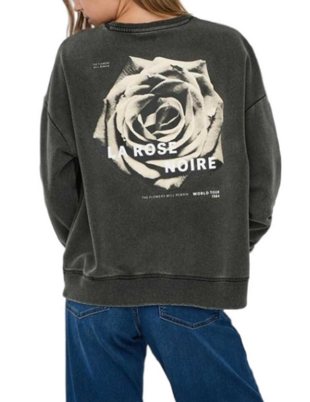 Sudadera Only Sinna negro dibujo flor manga larga de mujer