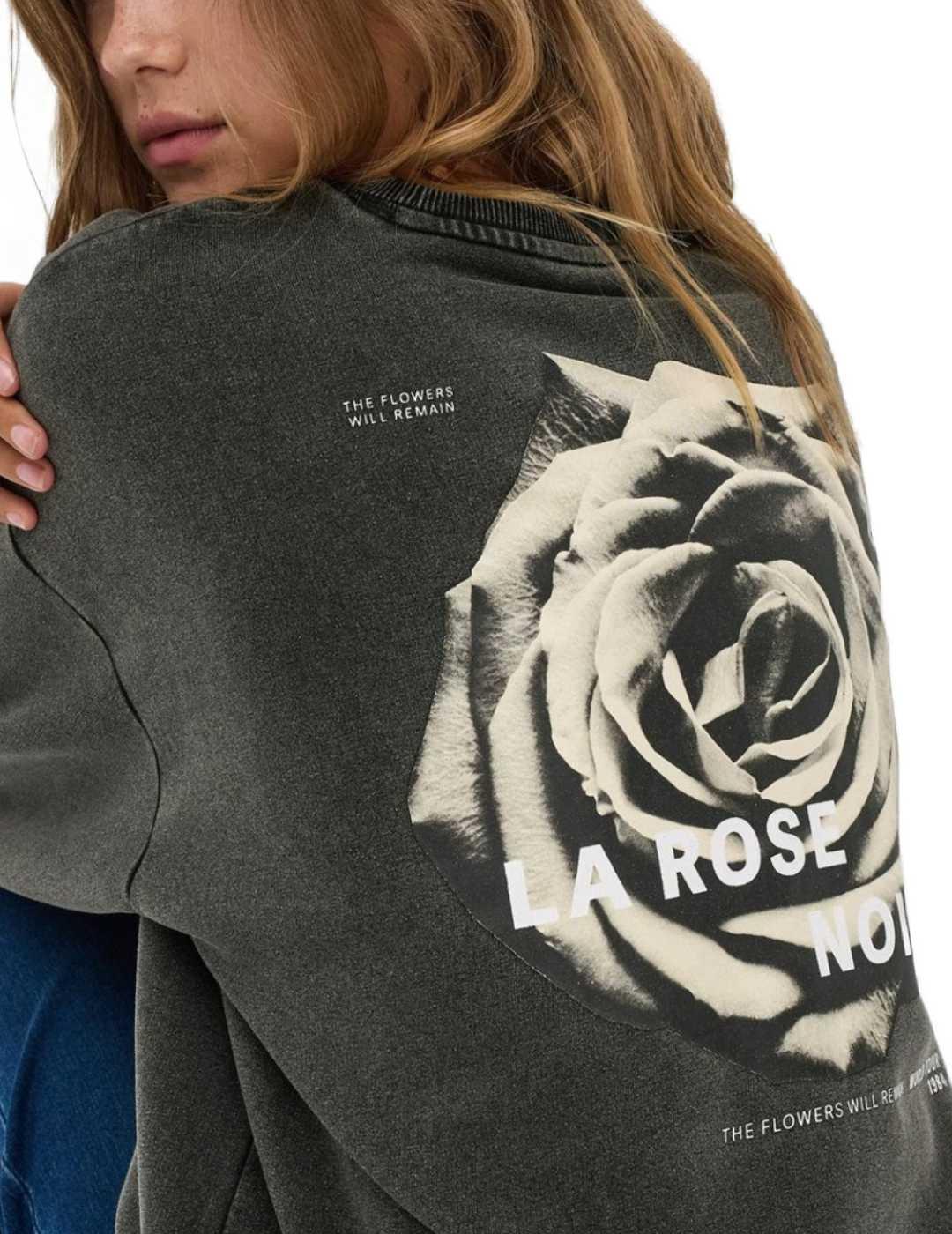 Sudadera Only Sinna negro dibujo flor manga larga de mujer