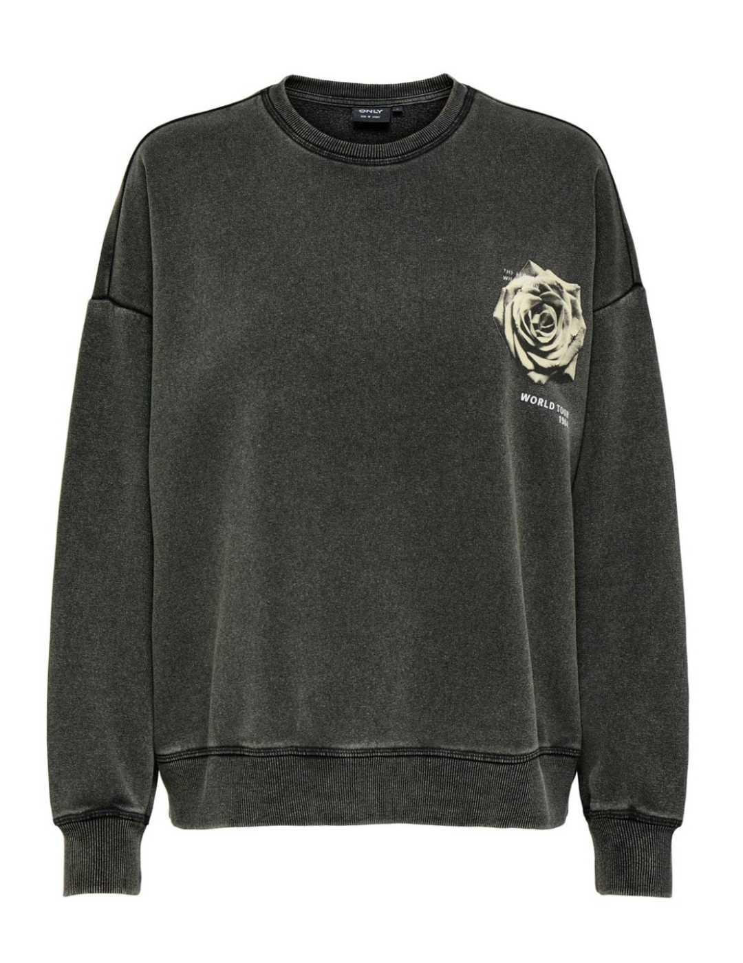 Sudadera Only Sinna negro dibujo flor manga larga de mujer