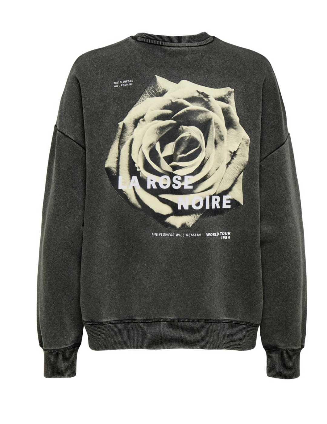 Sudadera Only Sinna negro dibujo flor manga larga de mujer