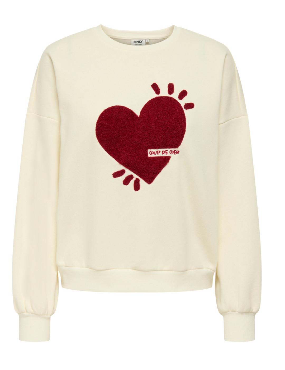 Sudadera Only Tammie blanca corazón sin capucha para mujer