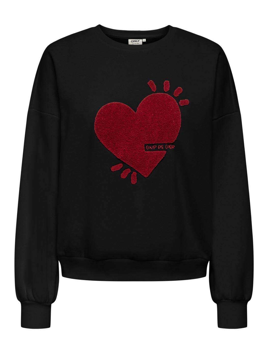 Sudadera Only Tammie negro corazón sin capucha para mujer