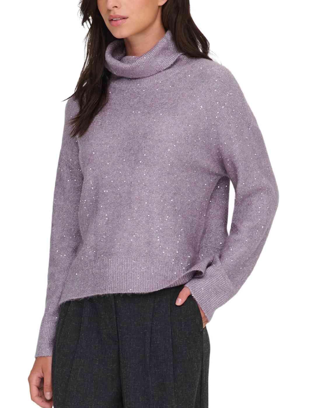 Jersey Only Arizona lila lentejuelas cuello alto de mujer