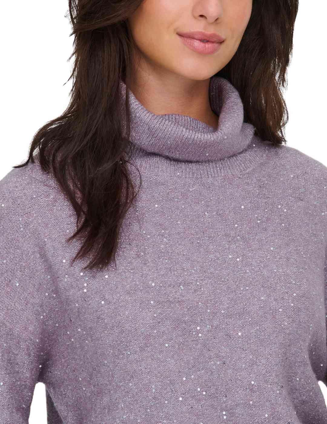 Jersey Only Arizona lila lentejuelas cuello alto de mujer